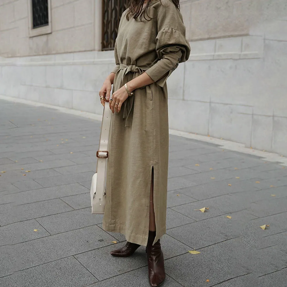 2021 Women Loose Casual Long Dress Simple Solid Color Maxi Dresses A-line Waist Casual Vestidos Long Sleeve Split Stitching
2021 Women Loose Casual Long Dress Simple Solid Color Maxi Dresses A-line Waist Casual Vestidos Long Sleeve Split Stitching