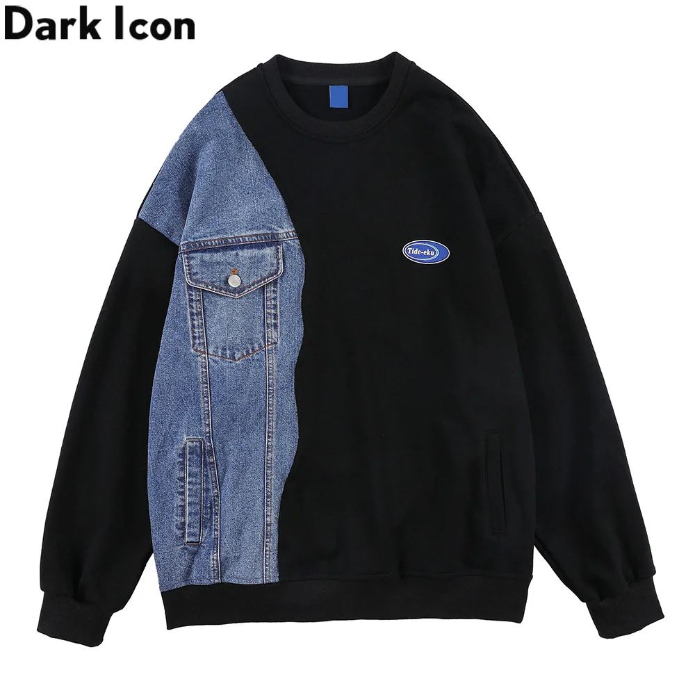 Dark Icon Denim Patchwork Men's Sweatshirt O-neck Korean Style Sweatshirts for Man Black Grey
Dark Icon Denim Patchwork Men's Sweatshirt O-neck Korean Style Sweatshirts for Man Black Grey