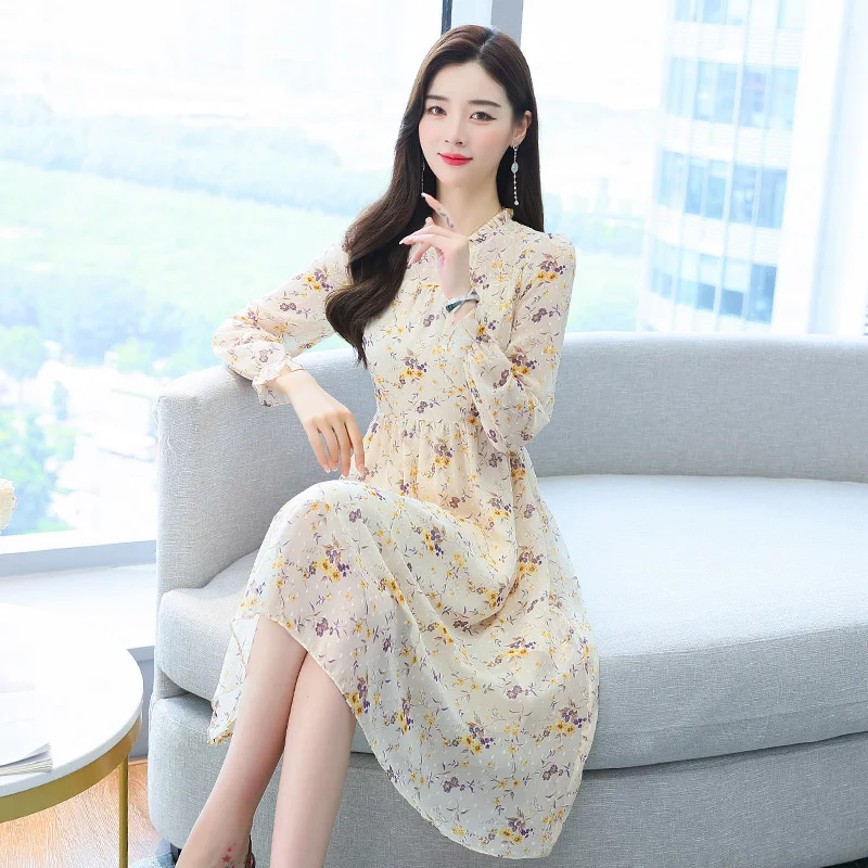 2021 Autumn Stand Collar Floral Dress Long Sleeve Dress Reduction Skirt Fashion Women's Elegant Lady's Dress Daily Office Wear
2021 Autumn Stand Collar Floral Dress Long Sleeve Dress Reduction Skirt Fashion Women's Elegant Lady's Dress Daily Office Wear