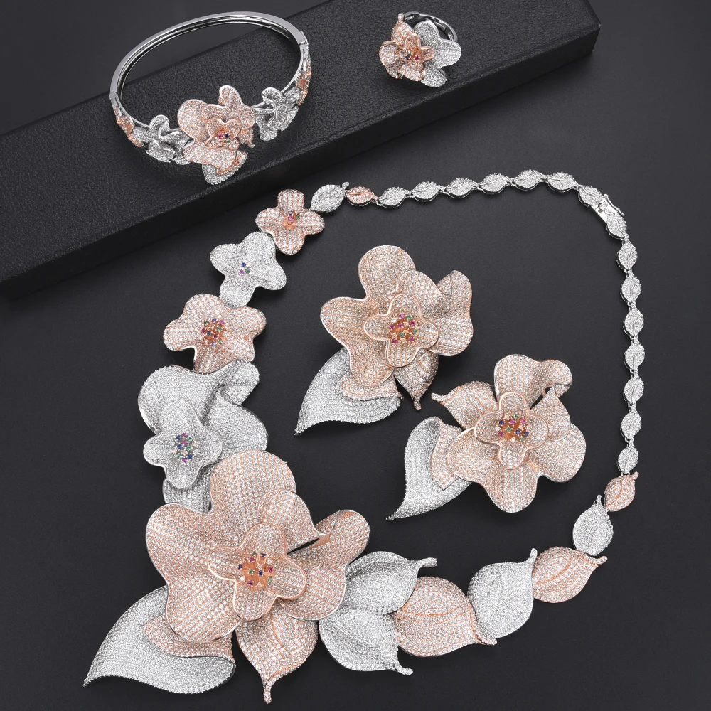 LARRAURI Luxury Big Flowers Bridal Wedding Engagement Jewelry Sets Statement Bangle Earrings Necklace Ring Charms Women Jewelry
LARRAURI Luxury Big Flowers Bridal Wedding Engagement Jewelry Sets Statement Bangle Earrings Necklace Ring Charms Women Jewelry