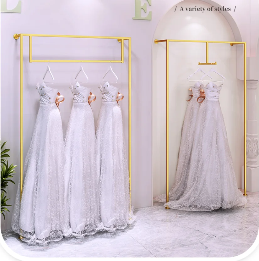 Wedding dress display rack clothing store clothes rail dress on the wall shelf display rack gold
Wedding dress display rack clothing store clothes rail dress on the wall shelf display rack gold