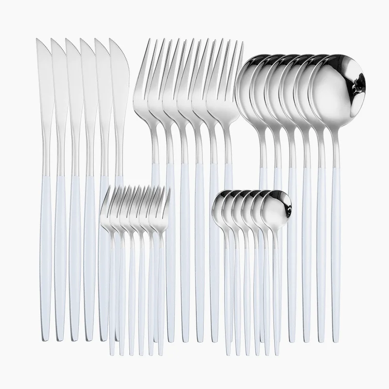 White Silver Cutlery Set Stainless Steel Kitchen Tableware Western Fork Knife Spoon Sets Flatware Golden Dinnerware Dropshopping
White Silver Cutlery Set Stainless Steel Kitchen Tableware Western Fork Knife Spoon Sets Flatware Golden Dinnerware Dropshopping