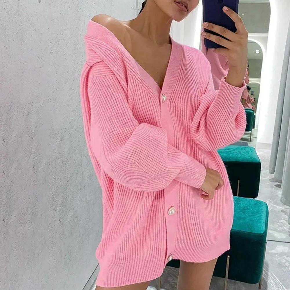 Women Sweater Solid Color V Neck Knitwear Loose Lace Up Long Lantern Sleeve Cardigan Streetwear Loose Type
Women Sweater Solid Color V Neck Knitwear Loose Lace Up Long Lantern Sleeve Cardigan Streetwear Loose Type