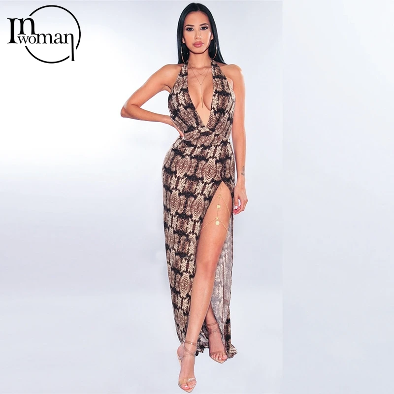 INWOMAN Sexy Summer Print Deep V Neck Clubwear Sleeveless Backless Long Dress Women Bodycon Side Slit Dress Ladies Party Dresses
INWOMAN Sexy Summer Print Deep V Neck Clubwear Sleeveless Backless Long Dress Women Bodycon Side Slit Dress Ladies Party Dresses