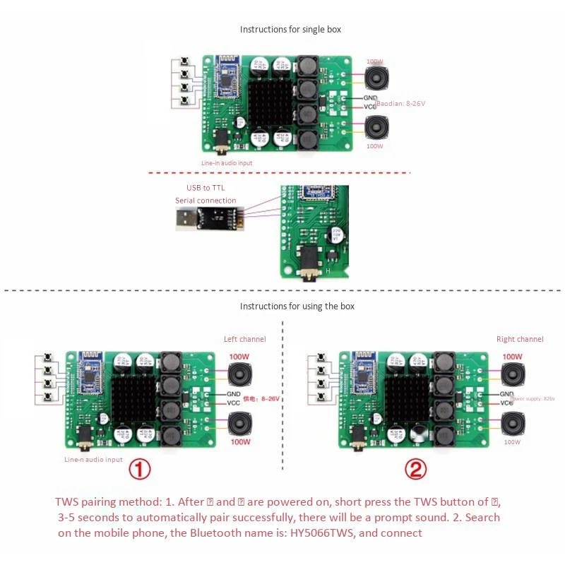 New TWS TPA3118 Amplifier Audio Board Amplificador AUX 200W CSRA64215 5.0 Bluetooth Receiver APTX APTXLL for 8Ohm Speaker
New TWS TPA3118 Amplifier Audio Board Amplificador AUX 200W CSRA64215 5.0 Bluetooth Receiver APTX APTXLL for 8Ohm Speaker