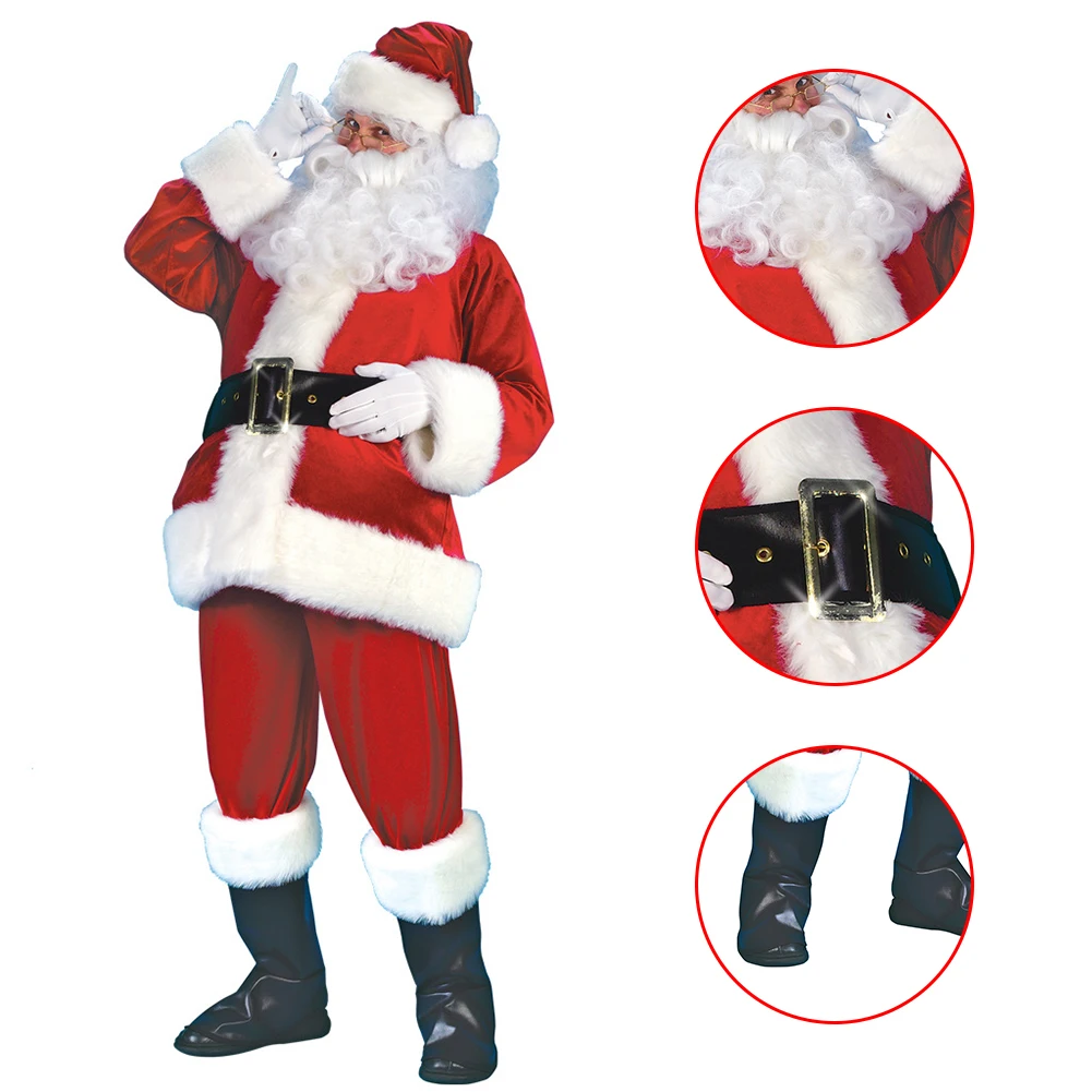 Hot Sale 7-Piece Santa Claus Suit Plush Father Christmas Costume Xmas Fancy Dress 100% Polyester Velvet Cosplay Clothes
Hot Sale 7-Piece Santa Claus Suit Plush Father Christmas Costume Xmas Fancy Dress 100% Polyester Velvet Cosplay Clothes
