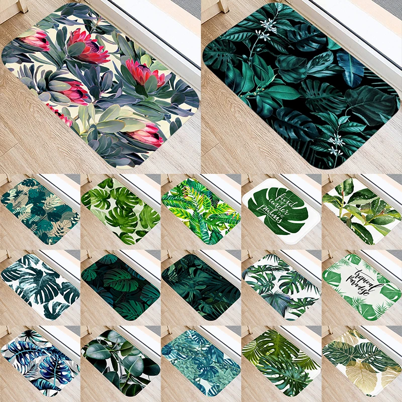 

Tropical Palm Leaf Cactus Monstera Pattern 40*60 Door Mat Coral Velvet Carpet Doormat Indoor Floor Mats Anti-Slip Rug 48233-1