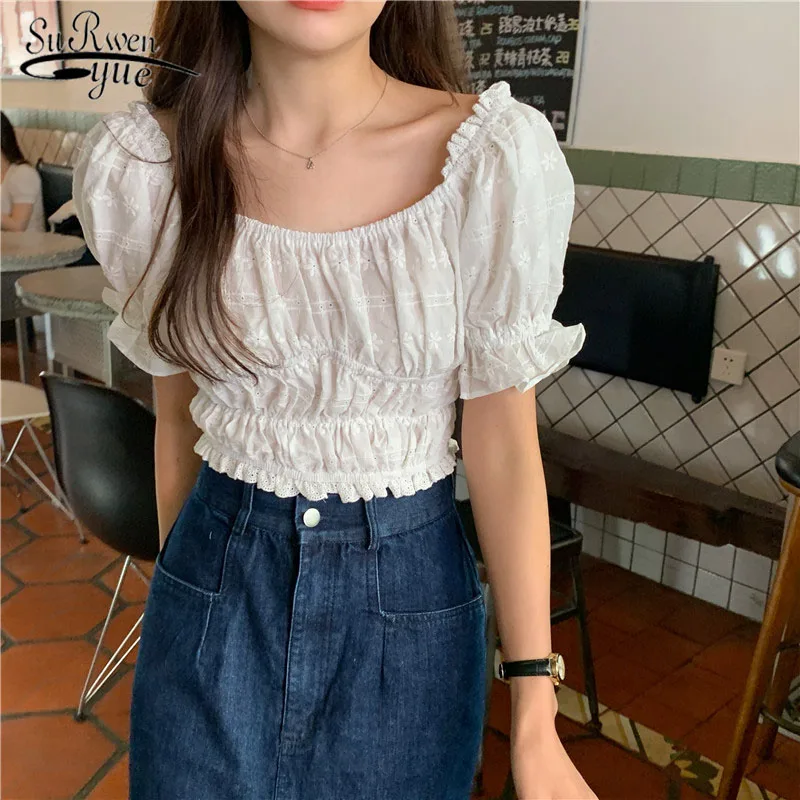 Korean Short Sleeve O-neck Sweet Lovely Blouse Chiffon Solid Puff Sleeve Ladies Shirt Top Lace cardigan Women blusas mujer 14762
Korean Short Sleeve O-neck Sweet Lovely Blouse Chiffon Solid Puff Sleeve Ladies Shirt Top Lace cardigan Women blusas mujer 14762