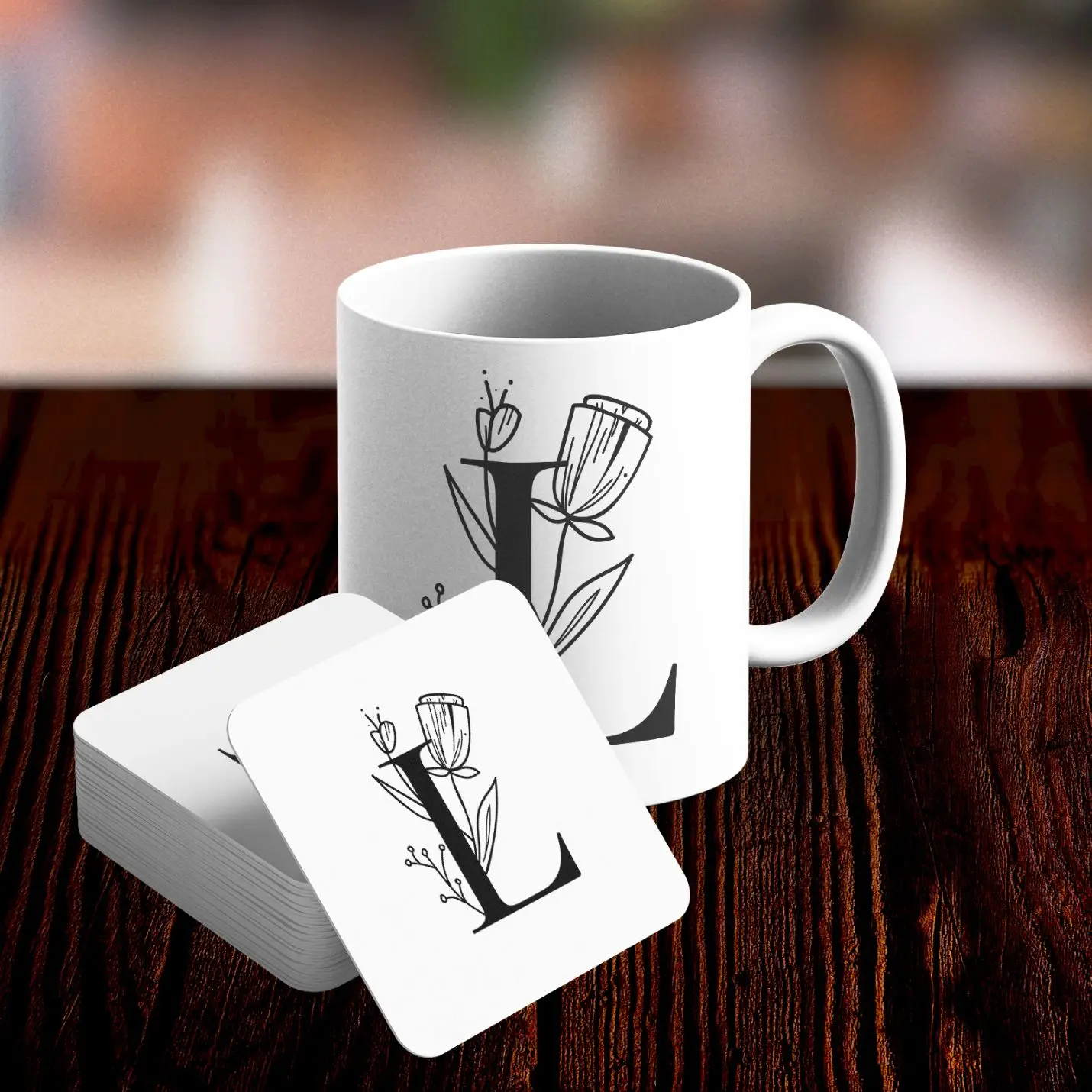 L Letter Design Mug and Cup Coaster Set
L Letter Design Mug and Cup Coaster Set