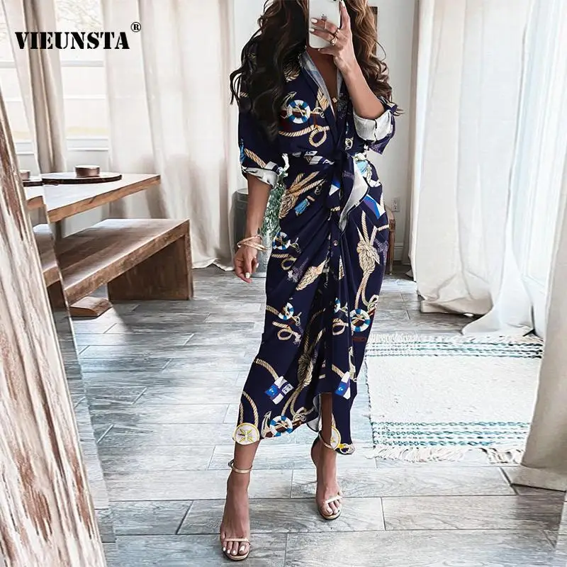 Autumn Pattern Chain Print Long Shirt Dress Women Spring Turn-down Collar Button Split Party Dress Sexy Slim Fit Pleated Dresses
Autumn Pattern Chain Print Long Shirt Dress Women Spring Turn-down Collar Button Split Party Dress Sexy Slim Fit Pleated Dresses