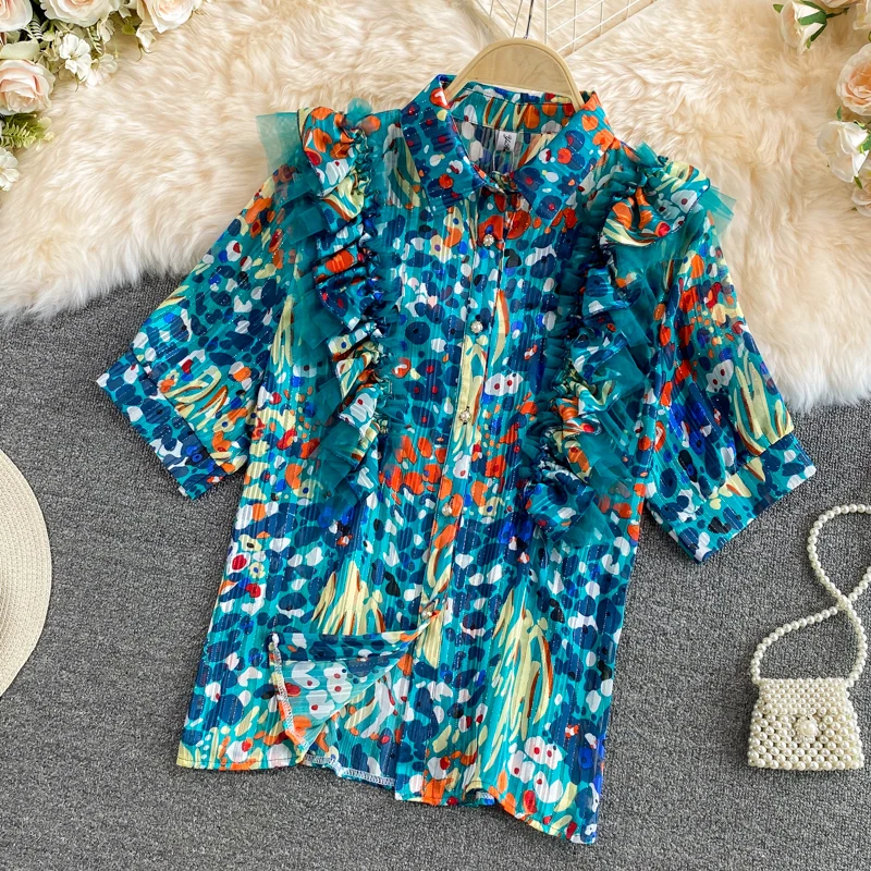 Fashion Ladies Ruffled Floral Chiffon Shirt Vintage Single-Breasted Print Blouse Women's Summer Short Sleeve Sweet Tops 8 Colors
Fashion Ladies Ruffled Floral Chiffon Shirt Vintage Single-Breasted Print Blouse Women's Summer Short Sleeve Sweet Tops 8 Colors