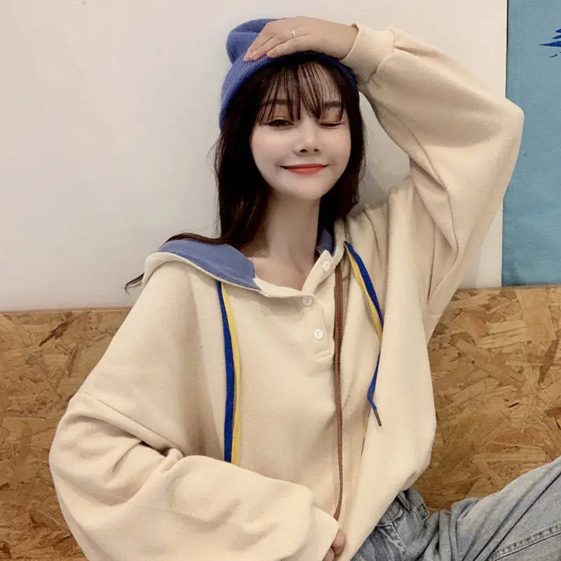 Women Hoodies Sweatshirts Loose Contrast Color Hooded Sweatshirt Women's and Autumn Tops
Women Hoodies Sweatshirts Loose Contrast Color Hooded Sweatshirt Women's and Autumn Tops