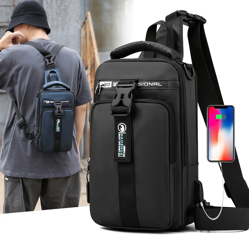 

Многофункциональная сумка через плечо для мужчин, нагрудная сумка с USB-зарядкой, мессенджеры для коротких поездок, нагрудная сумка, водонеп...