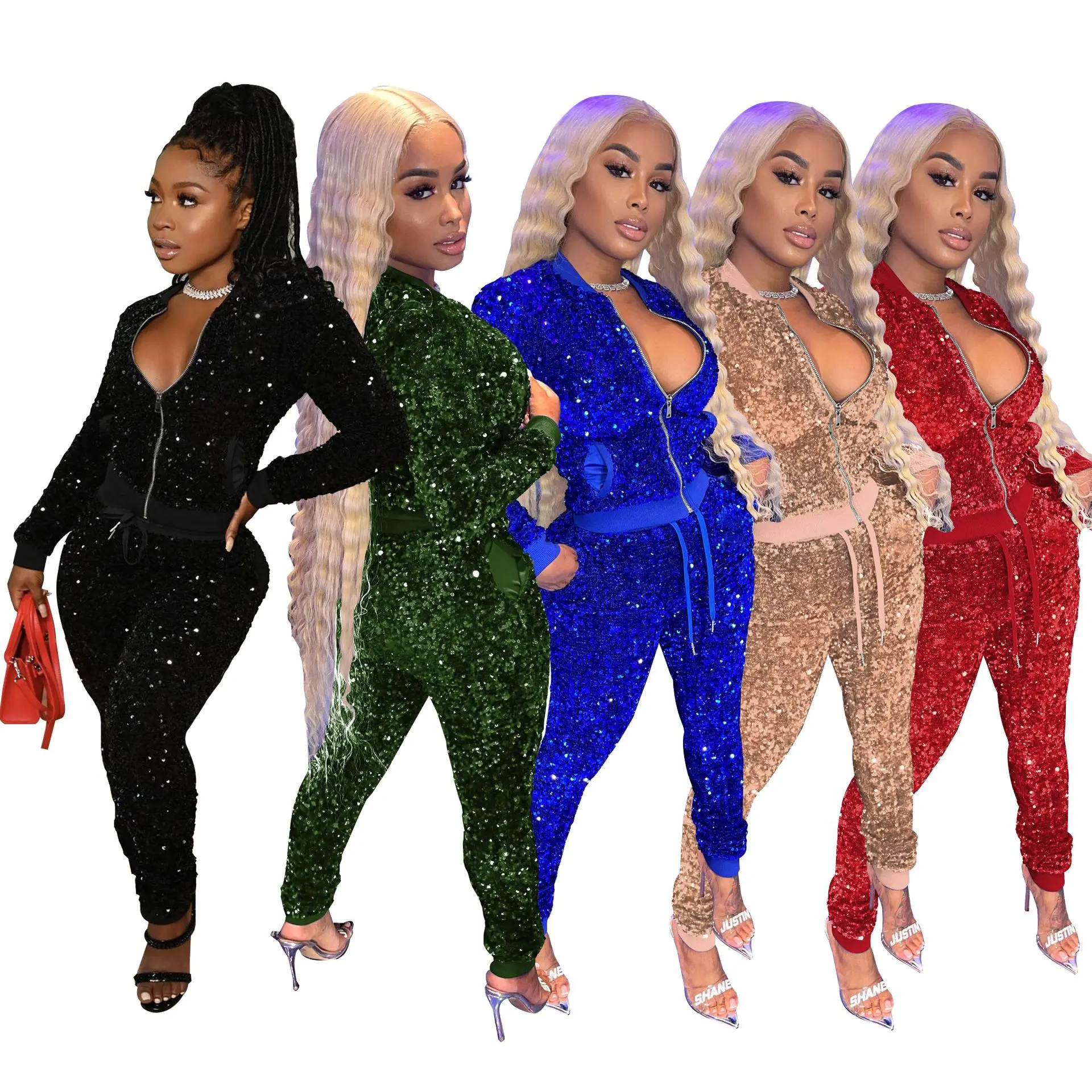 Autumn Winter Sequins Matching Sets 2 Two Piece Sets Tracksuit Sweatsuits For Womens Outfit Long Sleeve Top Skinny Pants Suits
Autumn Winter Sequins Matching Sets 2 Two Piece Sets Tracksuit Sweatsuits For Womens Outfit Long Sleeve Top Skinny Pants Suits