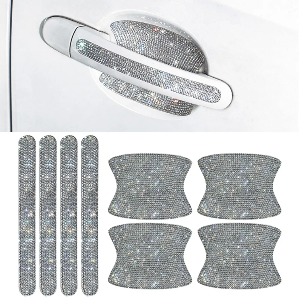 

8PCS Car Door Handle Bling Rhinestones Stickers Universal Auto Door Handl Car Door Handle Anti-scratch Cover Protective Film Pad