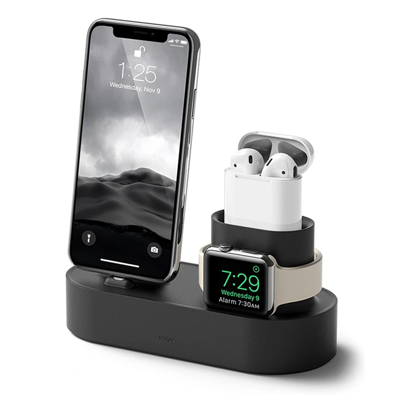 3 in 1 Charging Dock Holder For iPhone X XR XS Max 8 7 6 Silicone Charger Stand for Apple Watch AirPods Charging Station Docking 
3 in 1 Charging Dock Holder For iPhone X XR XS Max 8 7 6 Silicone Charger Stand for Apple Watch AirPods Charging Station Docking