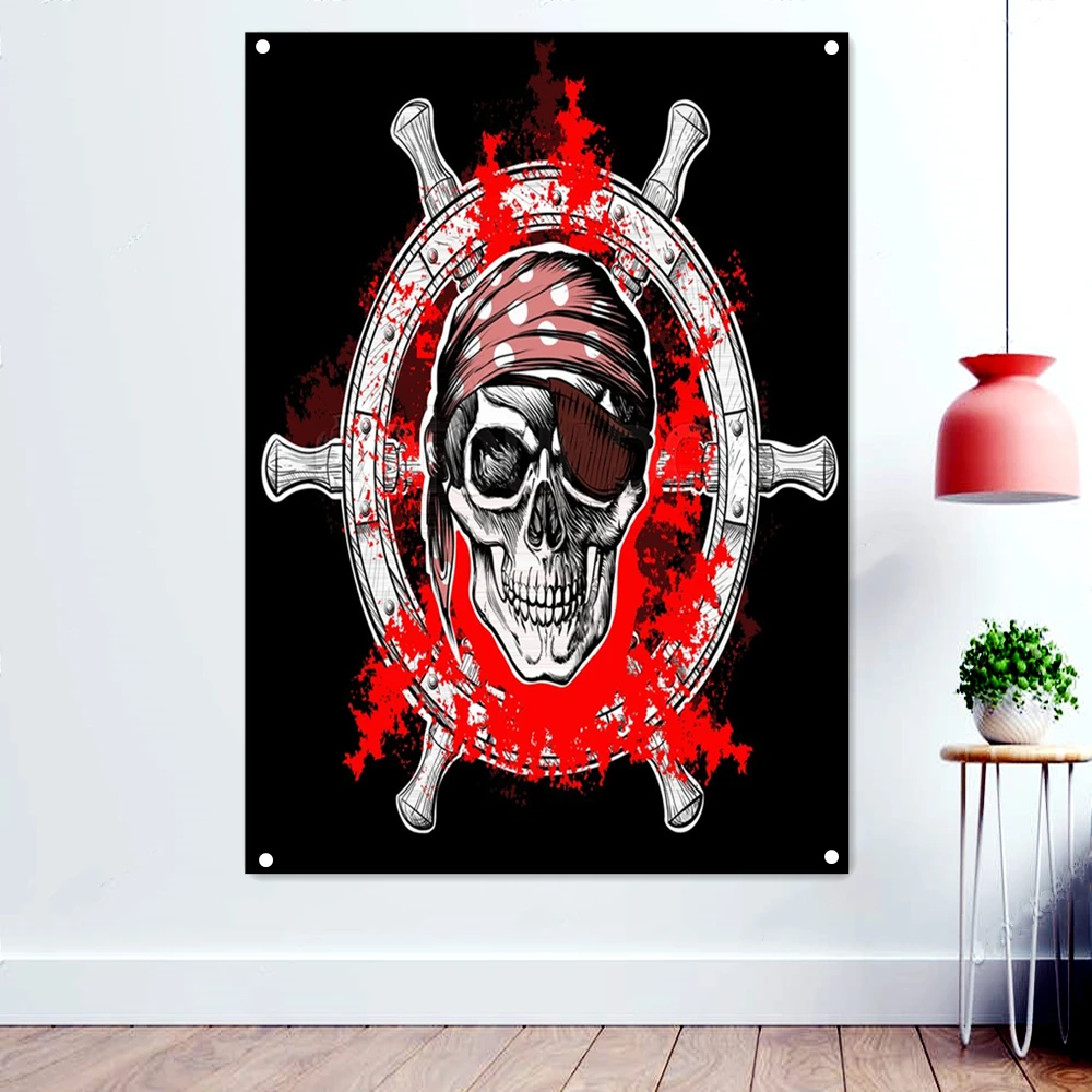 One-eyed Skull Flags Wall Hanging Movie Poster Canvas Painting Vintage Pirate Banners With Four Metal Buckle Living Room Decor
One-eyed Skull Flags Wall Hanging Movie Poster Canvas Painting Vintage Pirate Banners With Four Metal Buckle Living Room Decor