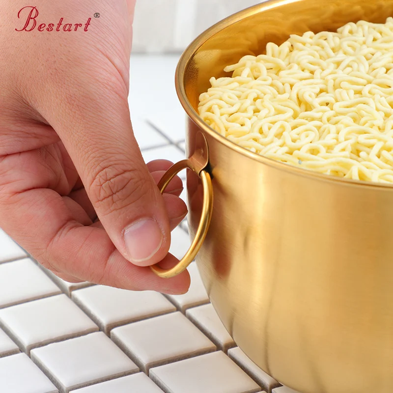 1Pc Instant Noodles Food Bowl Metal Gold Large Salad Fruit Kitchen Bowls With Lid Container Soup Bento Box Tableware Accessories | Дом и сад