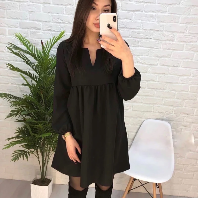 Women Casual High Waist Mini Dress Long sleeve Sexy V-Neck Solid Color Party Lantern Sleeve Dress 2020 Autumn New Fashion Dress
Women Casual High Waist Mini Dress Long sleeve Sexy V-Neck Solid Color Party Lantern Sleeve Dress 2020 Autumn New Fashion Dress