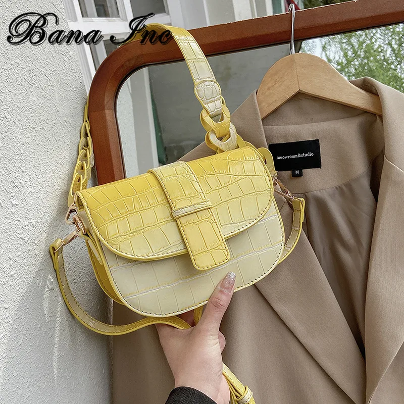 

Crocodile pattern Saddle bag Underarm bag 2021 New Quality PU Leather Women's Designer Handbag Gradient Shoulder Messenger Bag