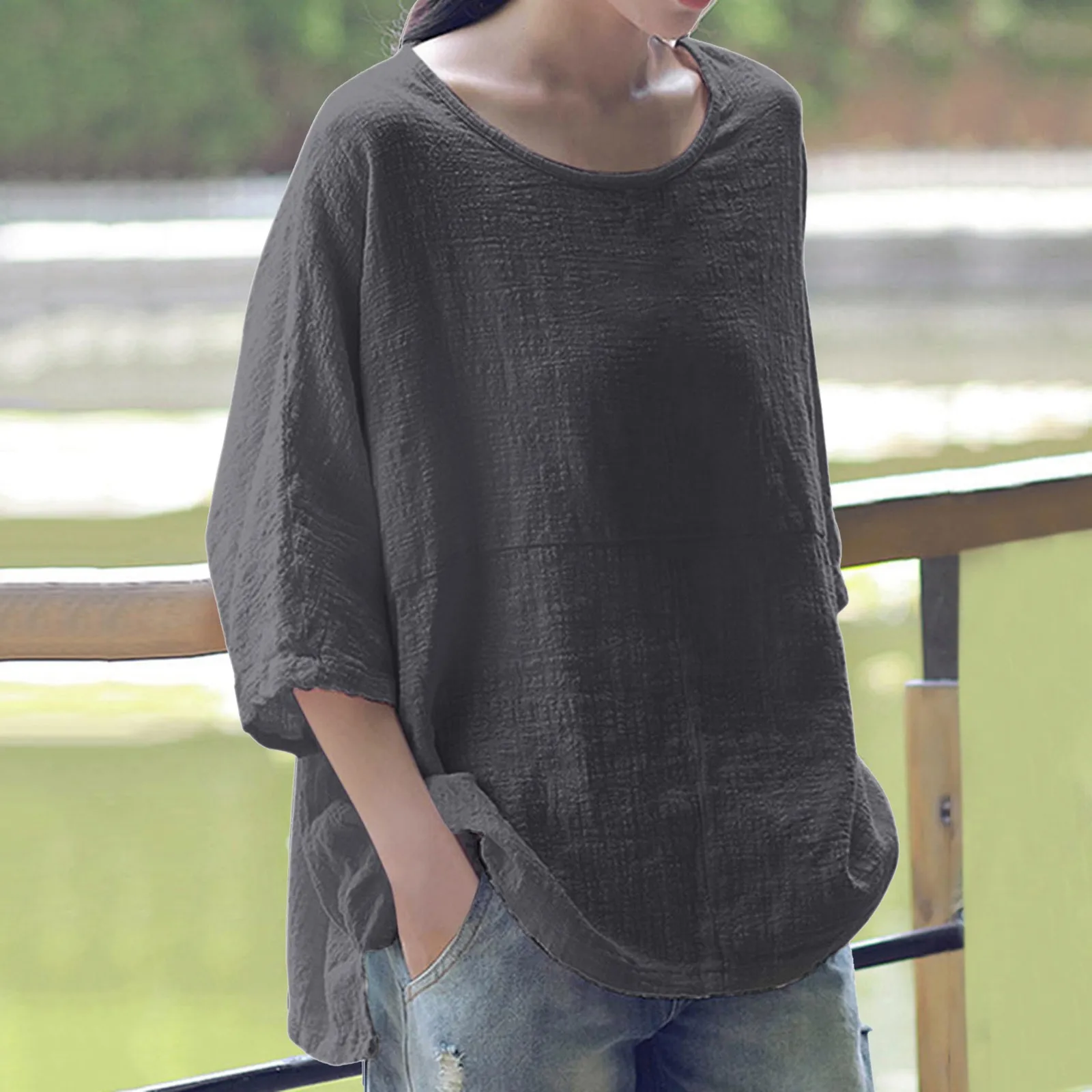 40# Women Summer T-Shirt Tops Floral print Cotton Linen Round Neck Pullover oversized t shirt Three-Quarter Sleeve Tops Tee
40# Women Summer T-Shirt Tops Floral print Cotton Linen Round Neck Pullover oversized t shirt Three-Quarter Sleeve Tops Tee