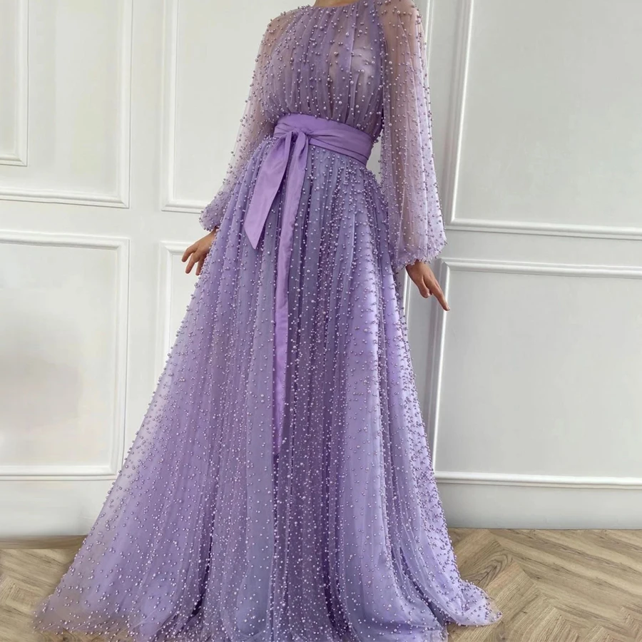 Gather O-neck Long Sleeves Two Design Long Short Pearl Crystal Prom Dress with Sash Elegant See Through Evening Dress
Gather O-neck Long Sleeves Two Design Long Short Pearl Crystal Prom Dress with Sash Elegant See Through Evening Dress