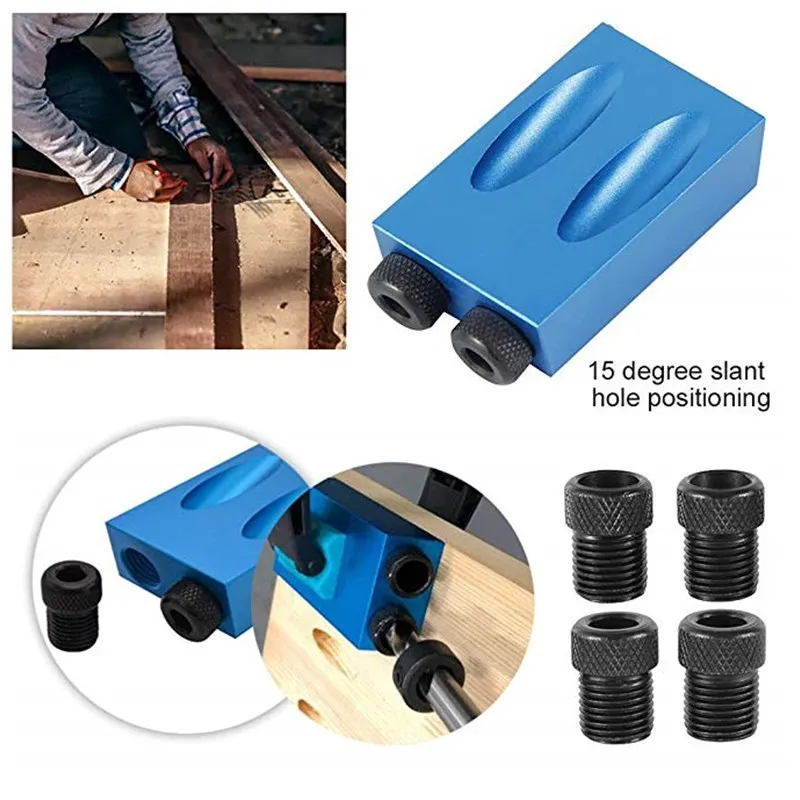 Pocket Hole Jig Kit,Puncher Hole Jig Kit for Carpenters Angle Drilling Holes,15 Degree Oblique Locator Kit
Pocket Hole Jig Kit,Puncher Hole Jig Kit for Carpenters Angle Drilling Holes,15 Degree Oblique Locator Kit