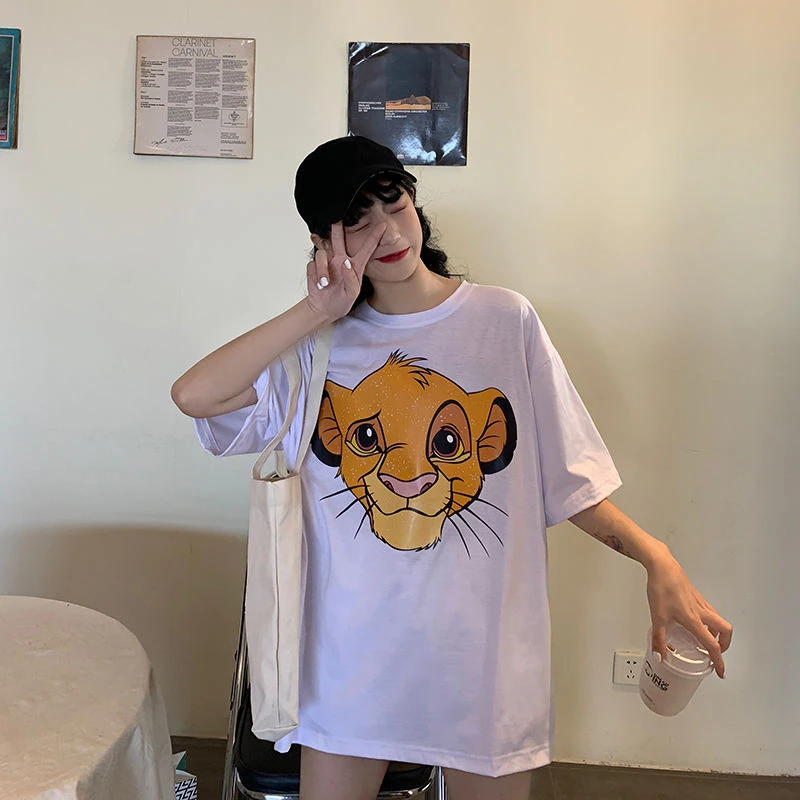 Disney Women Tshirt Tops Loose T-Shirt Casual Summer New Cartoon Lion King Print Short-Sleeved Kawaii Tee Shirt Woman Clothes
Disney Women Tshirt Tops Loose T-Shirt Casual Summer New Cartoon Lion King Print Short-Sleeved Kawaii Tee Shirt Woman Clothes