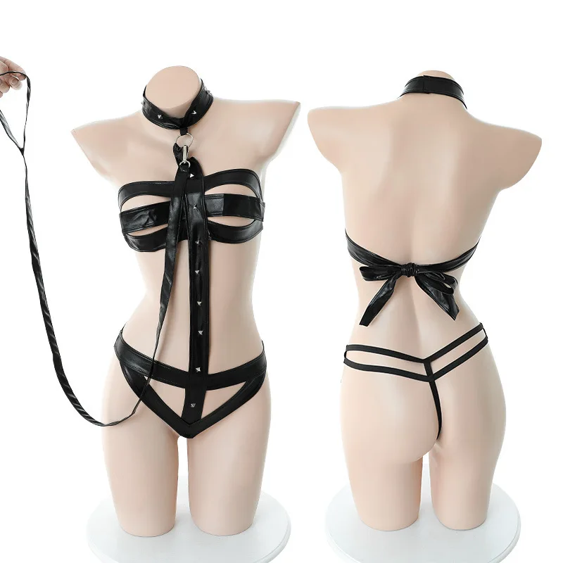 European and American Couple Sexy Uniform Binding Underwear Imitation Leather Temptation Hollow Passion Female Sexy Play Suit
European and American Couple Sexy Uniform Binding Underwear Imitation Leather Temptation Hollow Passion Female Sexy Play Suit