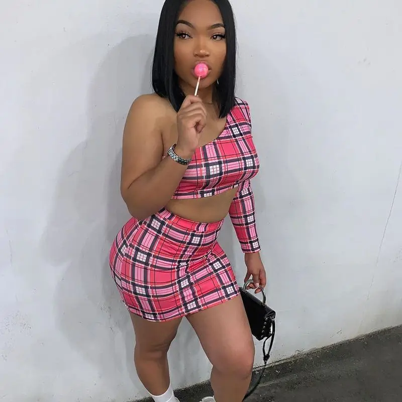 Spring Fall Lattice Sexy Two Piece Set One Shoulder Crop Top Mini Skirt Matching Sets Fashion Sportswear Streetwear Y2k Clothes
Spring Fall Lattice Sexy Two Piece Set One Shoulder Crop Top Mini Skirt Matching Sets Fashion Sportswear Streetwear Y2k Clothes