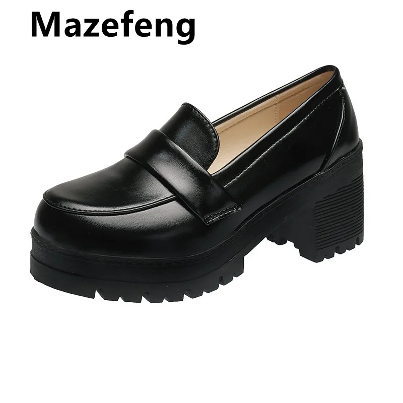 

Mazefeng 2021 New Black High Heels Shoes Women Pumps Fashion Patent Leather Platform Shoes Woman Round Toe Mary Jane Shoes Mujer