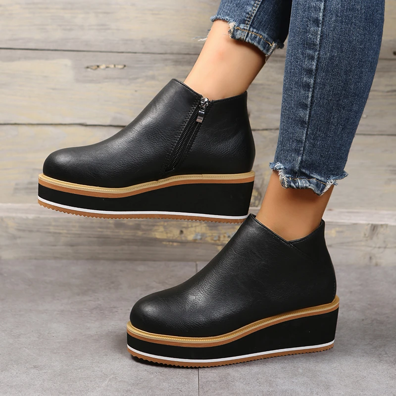 Ladies Platform Ankle Boots Fashion Autumn and Winter Solid Color zipper Thick-soled Snow Boots Comfortable Outdoor Short Boots
Ladies Platform Ankle Boots Fashion Autumn and Winter Solid Color zipper Thick-soled Snow Boots Comfortable Outdoor Short Boots