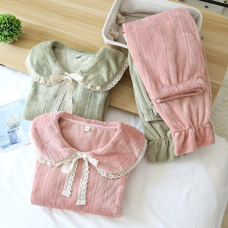 Fdfklak Plush Thick Warm Flannel Pajamas Set Winter Clothes Women Pyjamas Suit Long-Sleeve Pants Nightgwear Nightie
Fdfklak Plush Thick Warm Flannel Pajamas Set Winter Clothes Women Pyjamas Suit Long-Sleeve Pants Nightgwear Nightie
