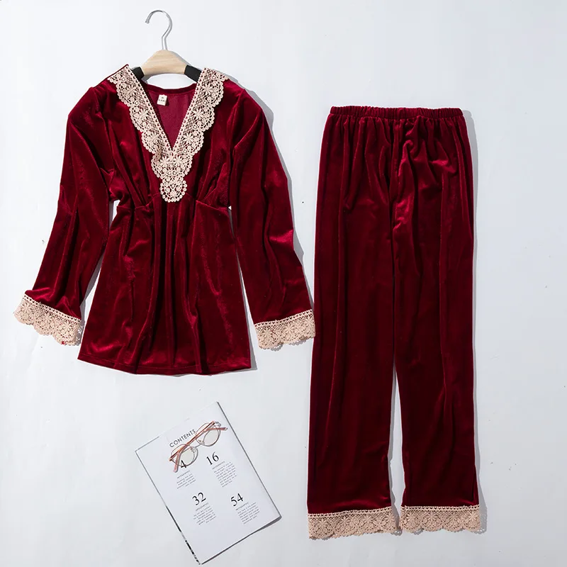 Autumn Pajama Suit Sexy V-Neck Pure Color Nightwear Women New 2PCS Velvet Sleepwear Set Intimate Lingerie
Autumn Pajama Suit Sexy V-Neck Pure Color Nightwear Women New 2PCS Velvet Sleepwear Set Intimate Lingerie