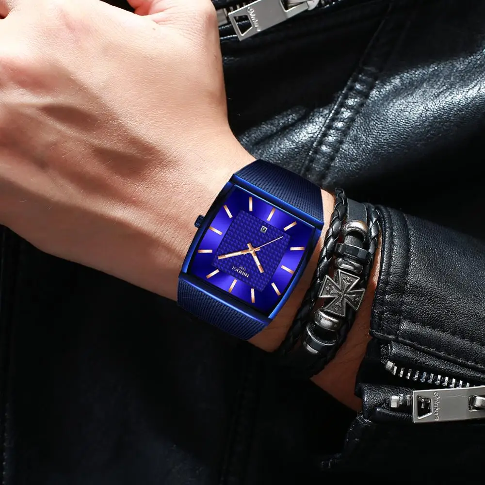 NIBOSI 2020 New Men Watch Square Classic Business Slim Blue Wristwatch Mesh Red 30M Waterproof Calendar Clock Relogio Masculino
NIBOSI 2020 New Men Watch Square Classic Business Slim Blue Wristwatch Mesh Red 30M Waterproof Calendar Clock Relogio Masculino
