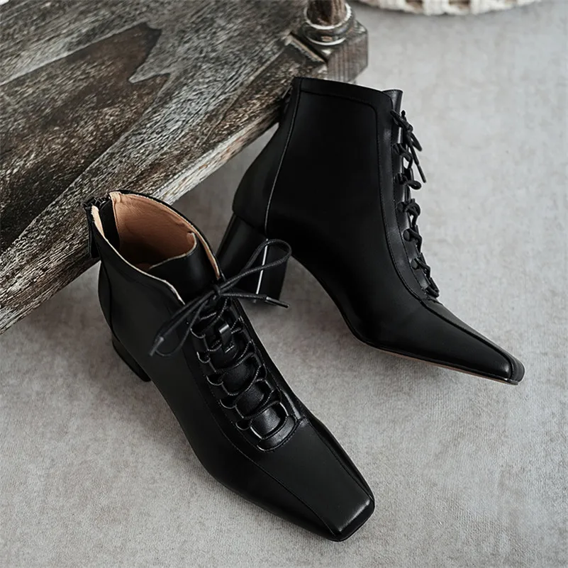 Meotina Real Leather Chunky Heels Short Boots Women Shoes Square Toe High Heel Zipper Lace Up Ankle Boots Autumn Winter Black 40
Meotina Real Leather Chunky Heels Short Boots Women Shoes Square Toe High Heel Zipper Lace Up Ankle Boots Autumn Winter Black 40