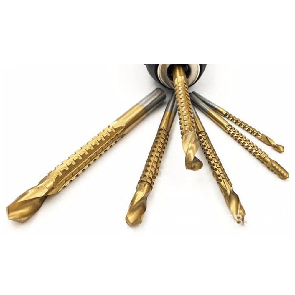 6PCS 3-8mm Titanium Coated HSS Drill Bit Tool Set Sawtooth Bit Wood Metal Plastic Hole Grooving Kit Woodworking Tools
