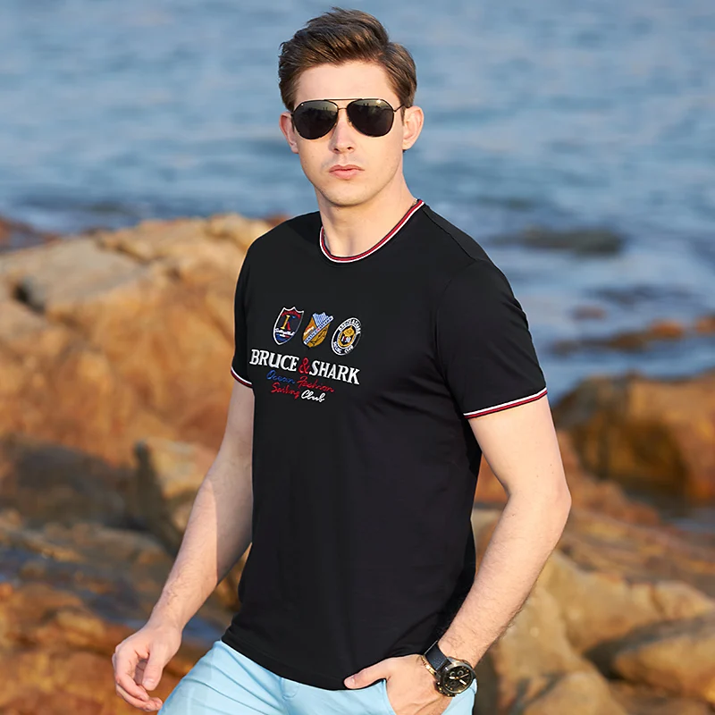 Men Mercerized Cotton Tops Male Tees Fashion Bruce&Shark nice embroidery Short Round T-Shirt Homme Camisa big 4XL casual
Men Mercerized Cotton Tops Male Tees Fashion Bruce&Shark nice embroidery Short Round T-Shirt Homme Camisa big 4XL casual