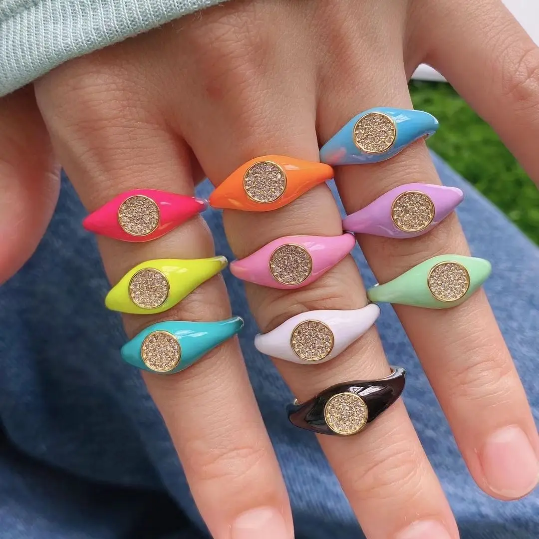 10PCS, Enamel Neon Rings For Women Adjustable Finger Ring CZ Pave Cubic Zirconia Round Gold Plated Jewelry 
10PCS, Enamel Neon Rings For Women Adjustable Finger Ring CZ Pave Cubic Zirconia Round Gold Plated Jewelry