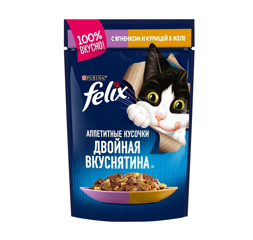 Влажный корм Felix® Аппетитные кусочки. Двойная Вкуснятина® для взрослых кошек с