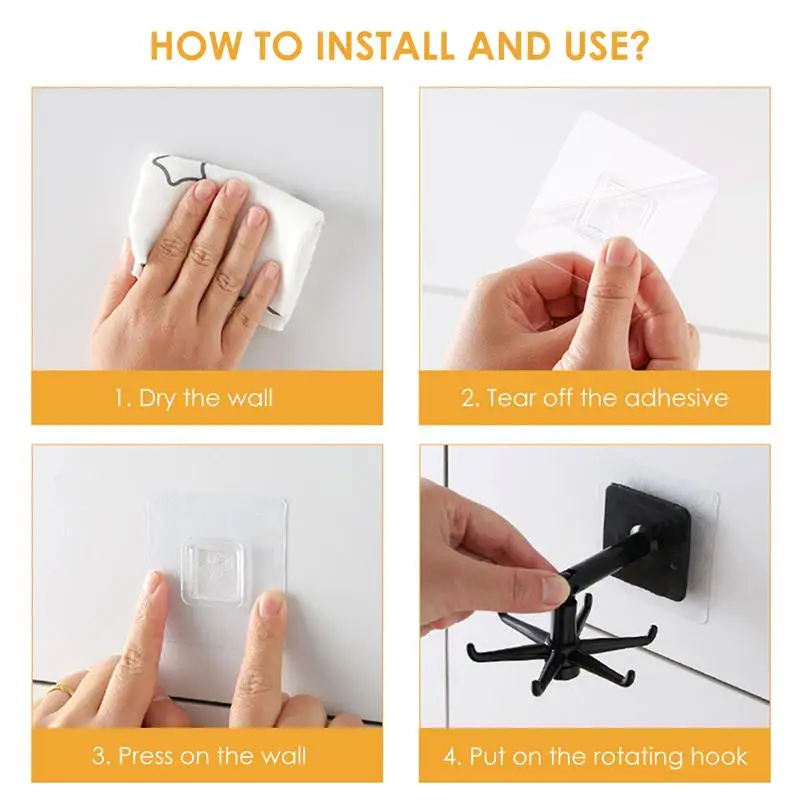 1 Set 4Pcs Multi-function Rotating Hooks Punch Free Storage Hangers 
1 Set 4Pcs Multi-function Rotating Hooks Punch Free Storage Hangers