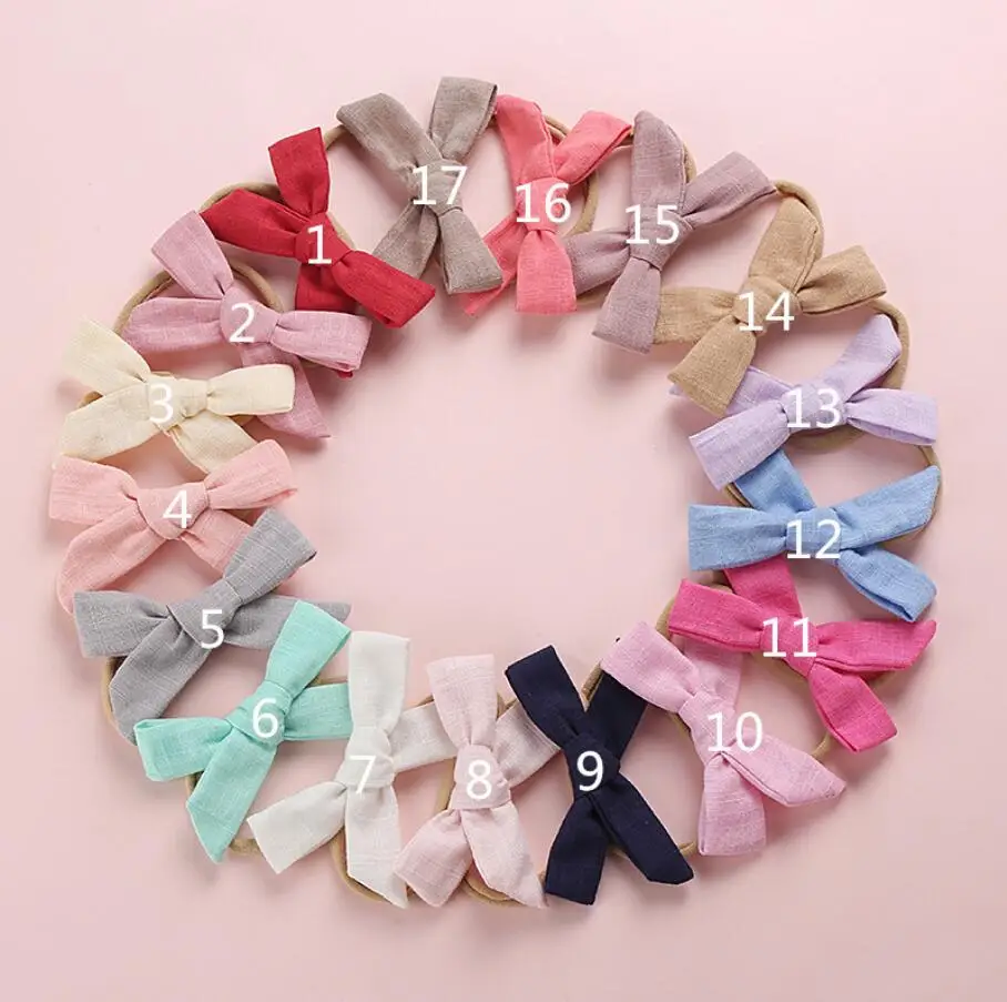 

24Pcs/Lot Solid Cotton Bows Headband Or Hair Clips Girls Fabric Bow Nylon Baby Headbands Kids Children Headwear Hairbands