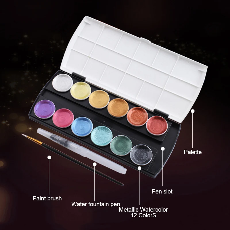 Metallic Watercolor Set 12 Colors Pearlescent Solid Watercolor Pigment Set J8 
Metallic Watercolor Set 12 Colors Pearlescent Solid Watercolor Pigment Set J8