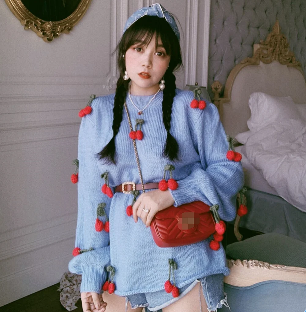 Womens Retro Handmade Crochet Cherry Pullover Sweater Mohair Loose Tops Slim Fit Oversize Lolita Sweet New 2021
Womens Retro Handmade Crochet Cherry Pullover Sweater Mohair Loose Tops Slim Fit Oversize Lolita Sweet New 2021