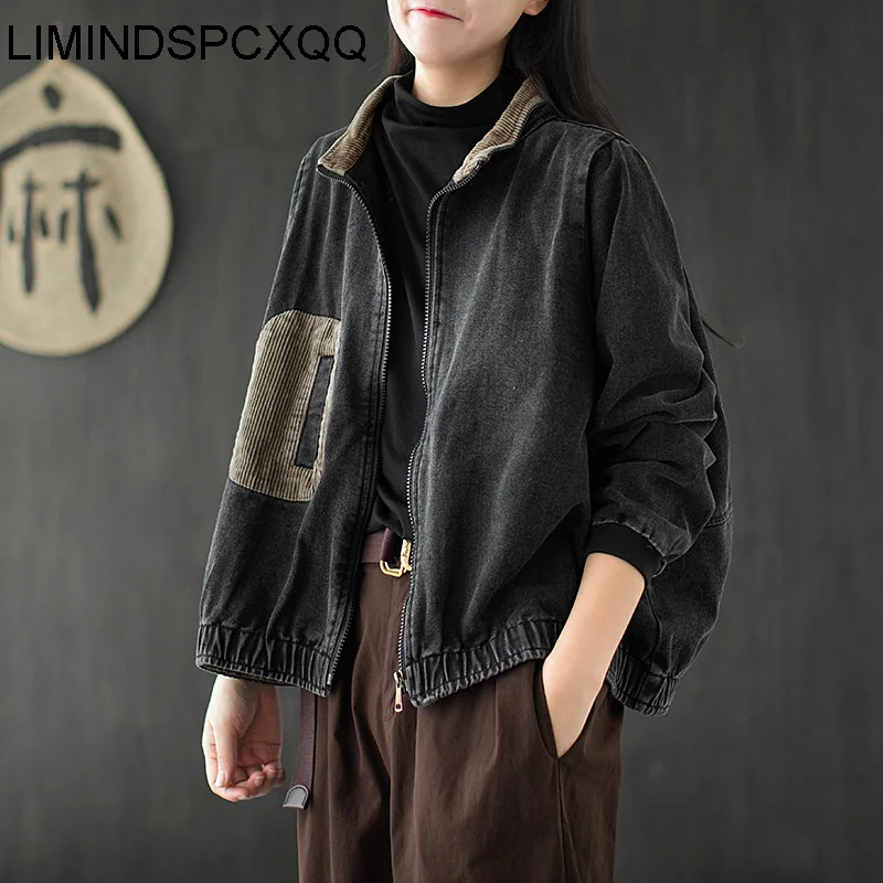 LIMINDSPCXQQ British Corduroy Patchwork Denim Jackets Women Casual Zippers Coats Ladies Black Vintage Clothing Loose Streetwear
LIMINDSPCXQQ British Corduroy Patchwork Denim Jackets Women Casual Zippers Coats Ladies Black Vintage Clothing Loose Streetwear