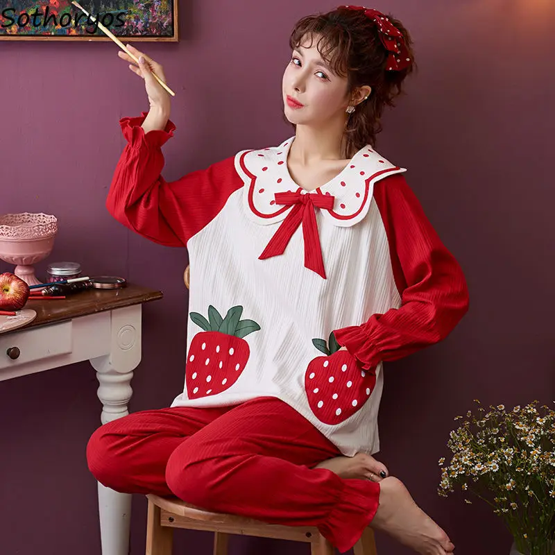 Пижамный комплект Женский, из хлопка, с матросским воротником, с бантом, в Корейском стиле
Пижамный комплект Женский, из хлопка, с матросским воротником, с бантом, в Корейском стиле