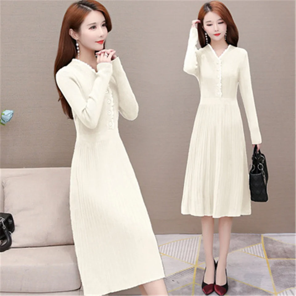 Autumn Winter Solid Knitted Sweater Dresses Women Fashion Slim V-Neck Pullover Female Knitted Dress Vestidos Feminino
Autumn Winter Solid Knitted Sweater Dresses Women Fashion Slim V-Neck Pullover Female Knitted Dress Vestidos Feminino