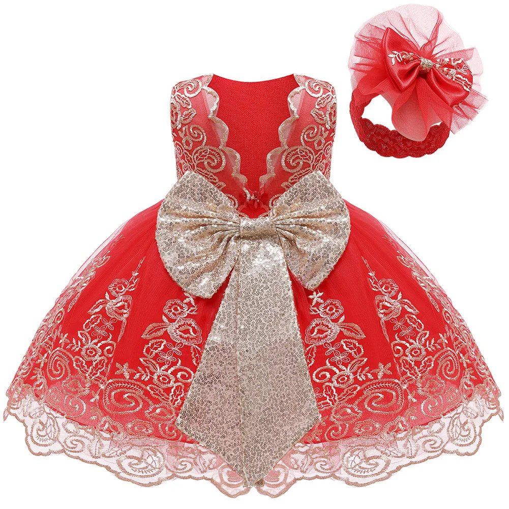 

New Christmas Dress for Newborn Infant Girls Clothes Toddler Kids 1st Birthday Baptism Party Sequin Big Bow Gown for 3-24M Baby