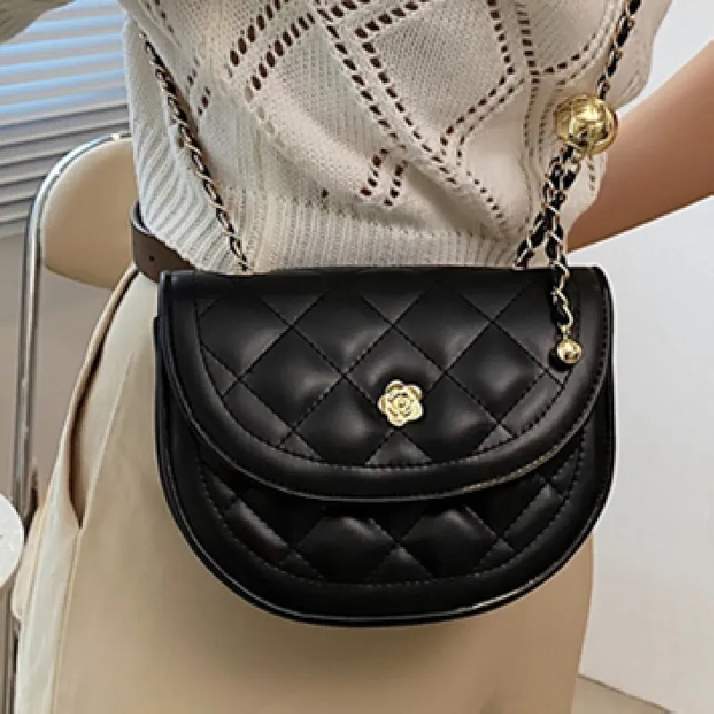 

Women Saddle Shaped Shoulder Bags Rhombus Plaid Pattern PU Leather Chain Messenger Bag Ladies Luxury Designer Flap Handbags Sac