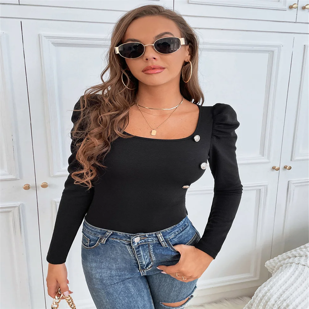 2022 Spring Autumn Women Elegant Puff Long Sleeve T-Shirts Square Collar Pullover Tees Solid Colours Slim Fit Base Shirts Top
2022 Spring Autumn Women Elegant Puff Long Sleeve T-Shirts Square Collar Pullover Tees Solid Colours Slim Fit Base Shirts Top